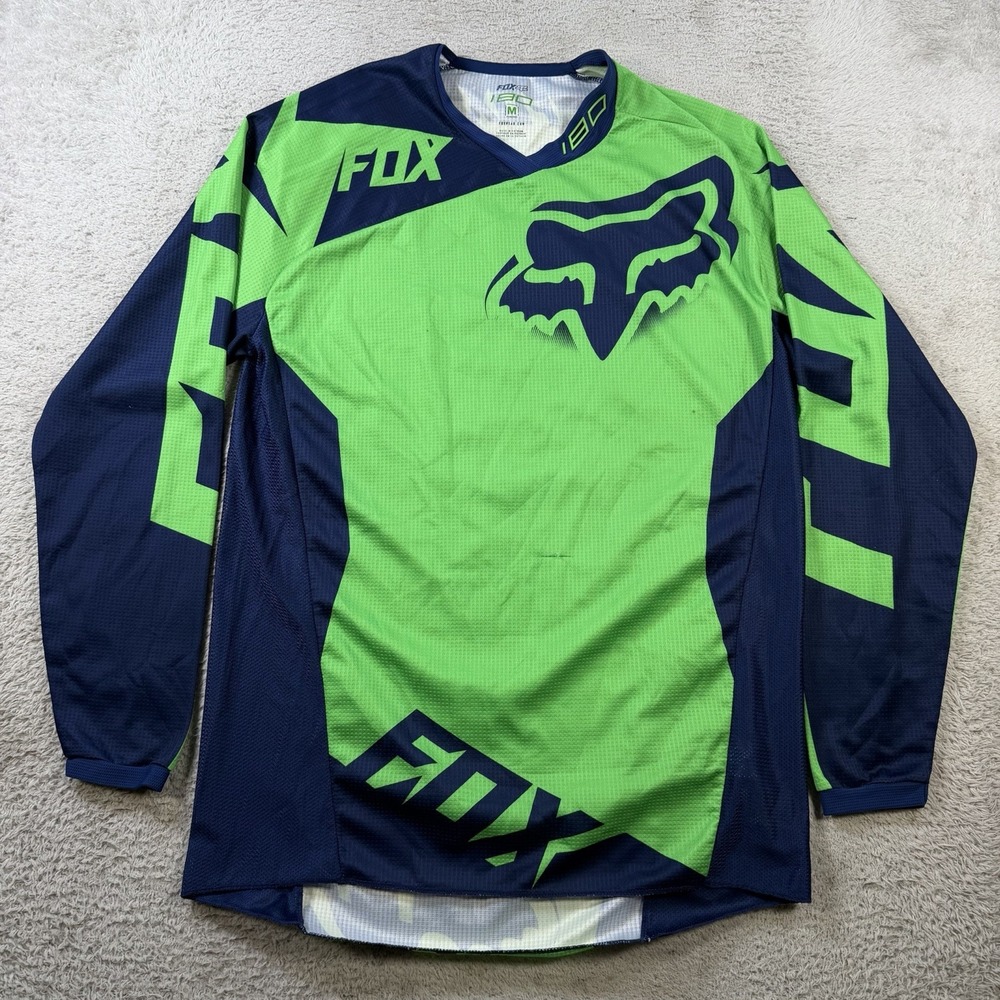 Fox Racing Jersey Mens Medium Green 180 Motocross Y2K Long Sleeve Active Riding